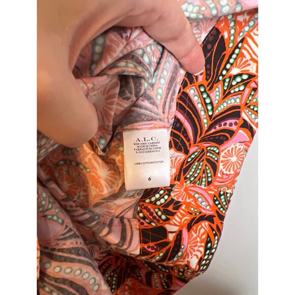 NEW A.L.C. Alice V-Neck Short Sleeve Elastic Waist Orange/Rose Mini Dress - Picture 5 of 7